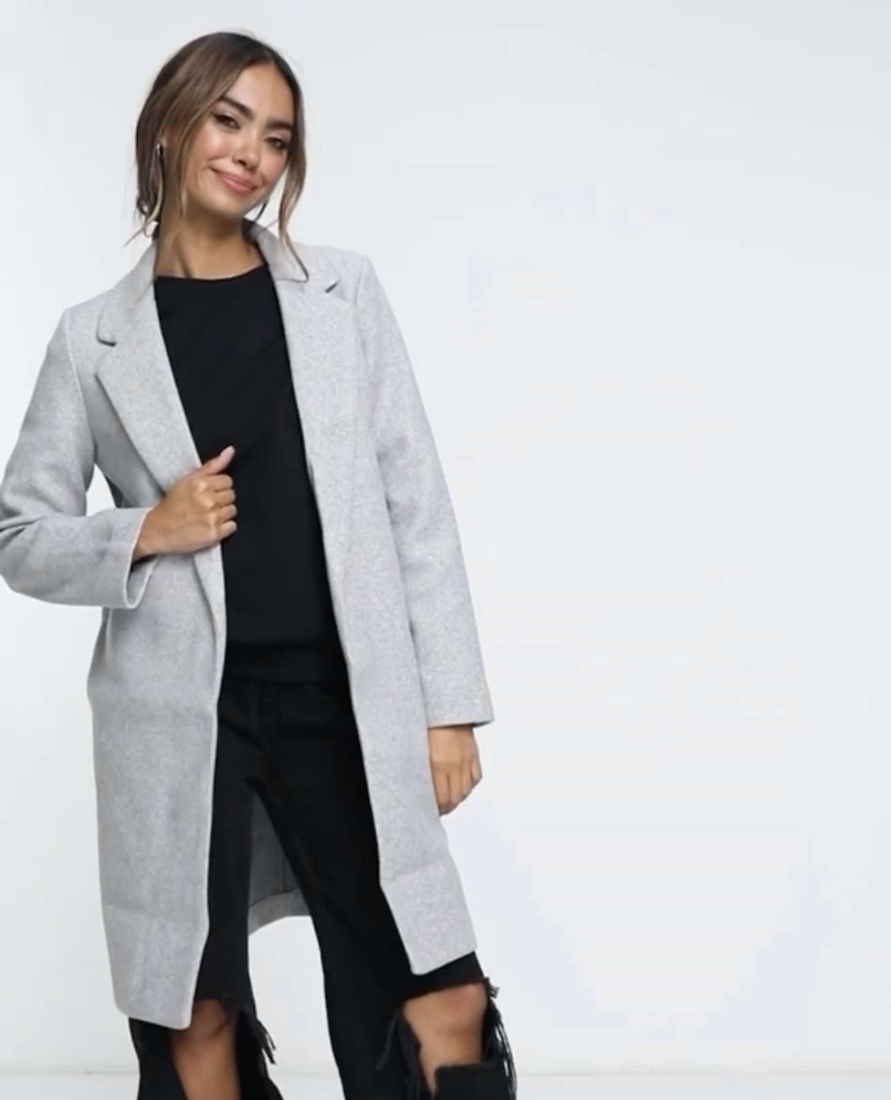 เสื้อโค้ท เสื้อโค้ทกันหนาว โค้ทวูล tailored knot coat สีเบจ แบรนด์ STRADIVARIUS สำเนา