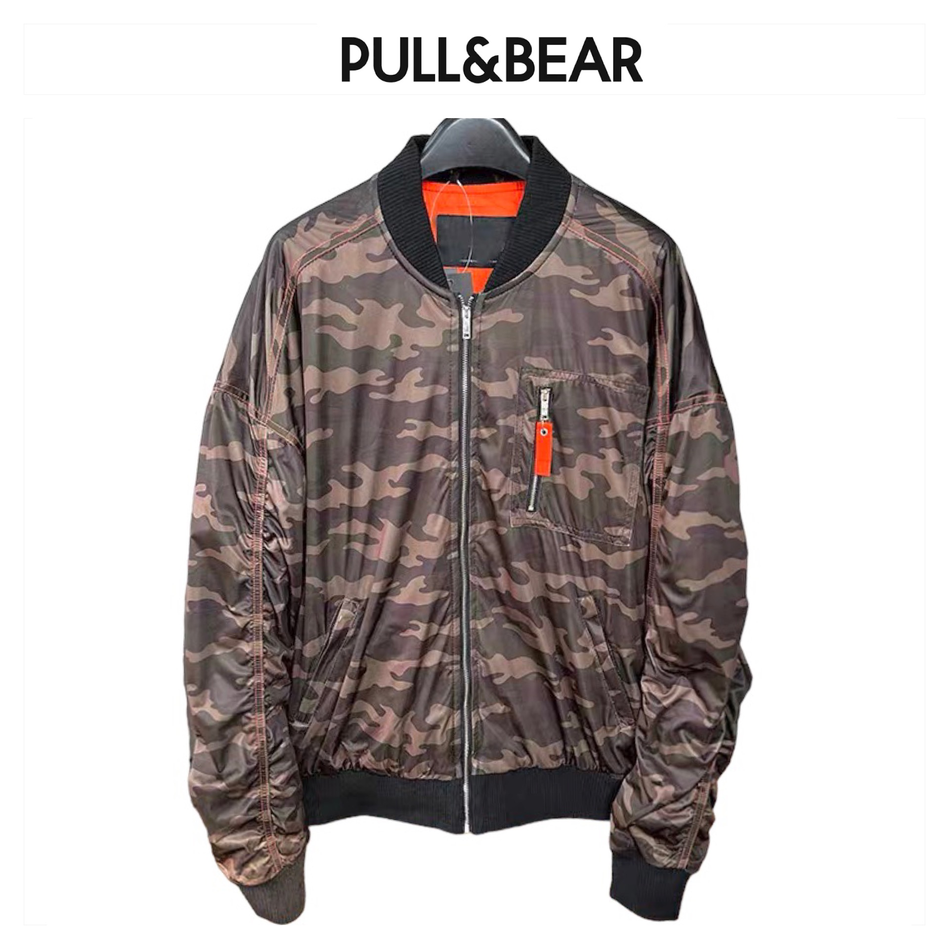 pull&Bear แจ็คเก็ต เสื้อทหาร เสื้อไฟท์ ลายพราง คาโม เสื้อลายพรางน้ำตาล แบรนด์ pull&bear สินค้าหลุดโรงงาน L/XL สำเนา ลายพราง