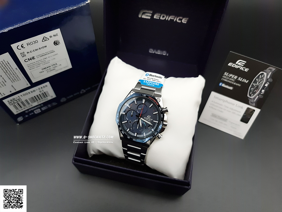 CASIO EDIFICE นาฬิกาข้อมือ นาฬิกากันน้ำ นาฬิกาของแท้ ประกันศูนย์ CMG 1 ปี รุ่น EQB-1100XDB-2A นาฬิกาสีเงิน