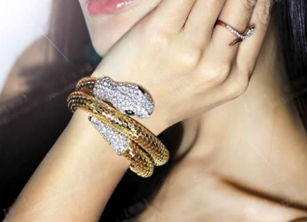 สร้อยข้อมืองู กำไลข้อมือผู้หญิง เป็นตัวงู พันรอบ ข้อมือ กำไลข้อมือ สีบรอนซ์ กำไลข้อมือคุณนาย ไฮโซ มากค่ะ ลายเกร็ดงู ฝังเพชร คริสตัล 185634_2