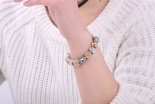 สร้อยข้อมือ Diy สไตล์ Pandora สร้อยข้อมือ วัยรุ่น ไฮโซ ร้อย บีด ตกแต่งด้วย คริสตัลแท้ สลับ บีด หัวใจ ของขวัญแทนใจ สุดหรู 570339
