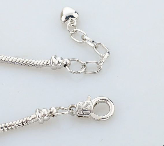 สร้อยข้อมือ Diy สไตล์ Pandora สร้อยข้อมือ วัยรุ่น ผู้หญิง Hand made แต่ง ไอเท็ม หัวใจ ดอกไม้ นาฬิกา สีิเงิน ร้อยสลับ Glass Beads สีน้ำเงิน 195048