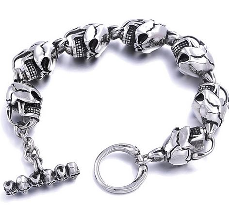 สร้อยข้อมือผู้ชาย สร้อยข้อมือ 316L Stainless Steel แท้ สร้อยข้อมือ สไตล์ พั้ง ร้อค ดีไซน์ หัวกะโหลก สีเงิน สวยเท่ 876942