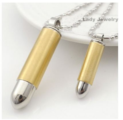 สร้อยคอคู่รัก สร้อยคอคู่ แทนใจ พร้อม จี้รูป หัวกระสุด สีเงิน ทอง และ ดำ ตัวจี้สามารถถอดได้ วัสดุ Stainless steel ของขวัญ พรีเมี่ยม 996087