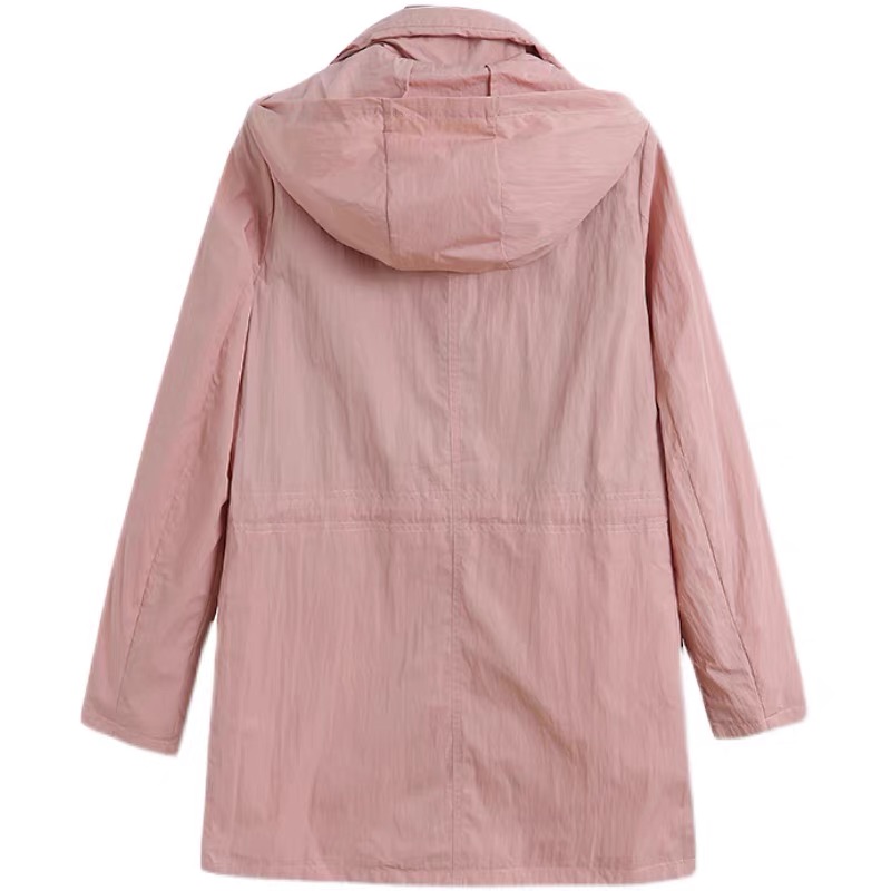 Papaya เสื้อคลุม เสื้อแจ็คเก็ต ฮู้ด สีชมพู แพทเทินสวย หมวกฮู้ดพับเก็บได้ แบรนด์ PAPAYA ชมพู