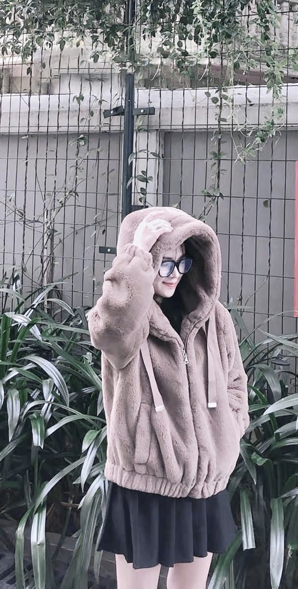 Zara เสื้อเฟอร์กันหนาว หมวกฮู้ด เสื้อขน แบรนด์zara สำเนา ดำ