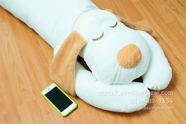 หมอนข้างหมาน้อยขนาดใหญ่ 130CM สีขาว - น้ำตาล ตุ๊กตาแทนใจ เอาไว้กอดแทนตัวจ้า