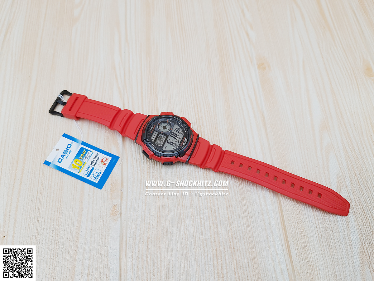 CASIO นาฬิกาคาสิโอ นาฬิกาข้อมือ นาฬิกากันน้ำ นาฬิกาของแท้ ประกันศูนย์ CMG 1 ปี รุ่น AE-1000W-4A นาฬิกาสีแดง