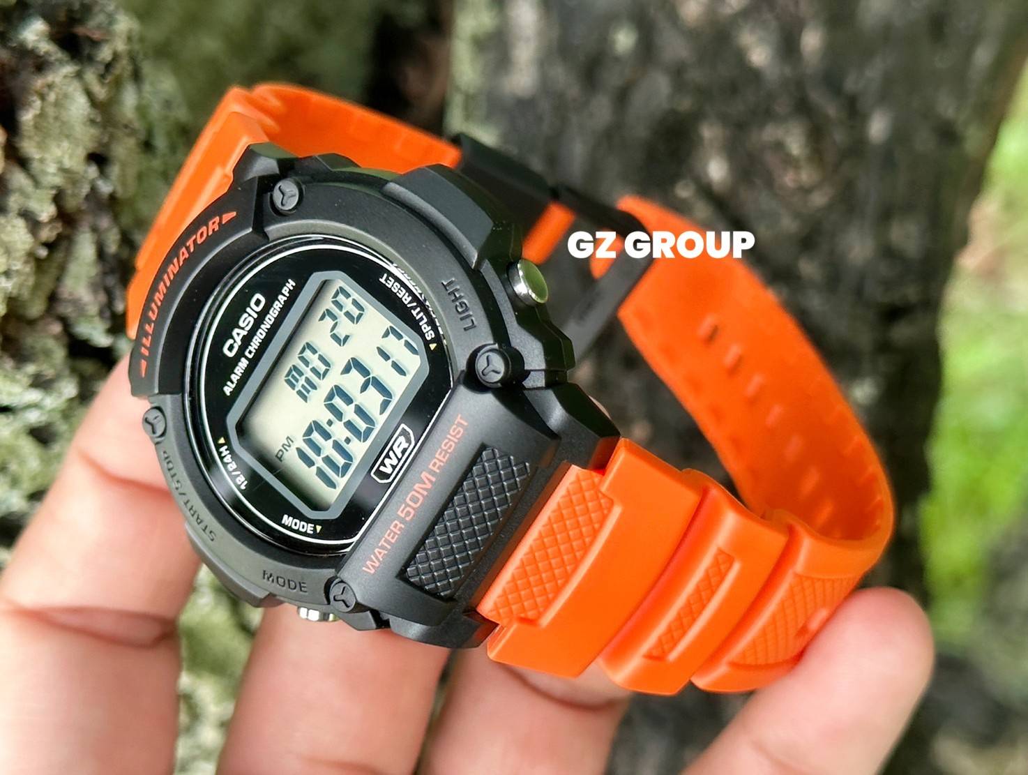 CASIO นาฬิกาคาสิโอ นาฬิกาข้อมือ นาฬิกากันน้ำ นาฬิกาของแท้ ประกันศูนย์ CMG 1 ปี รุ่น W-219H-4A นาฬิกาสีส้ม
