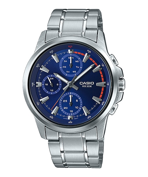 CASIO นาฬิกาคาสิโอ นาฬิกาข้อมือ นาฬิกากันน้ำ นาฬิกาของแท้ ประกันศูนย์ CMG 1 ปี รุ่น MTP-E317D-2A นาฬิกาสีเงิน