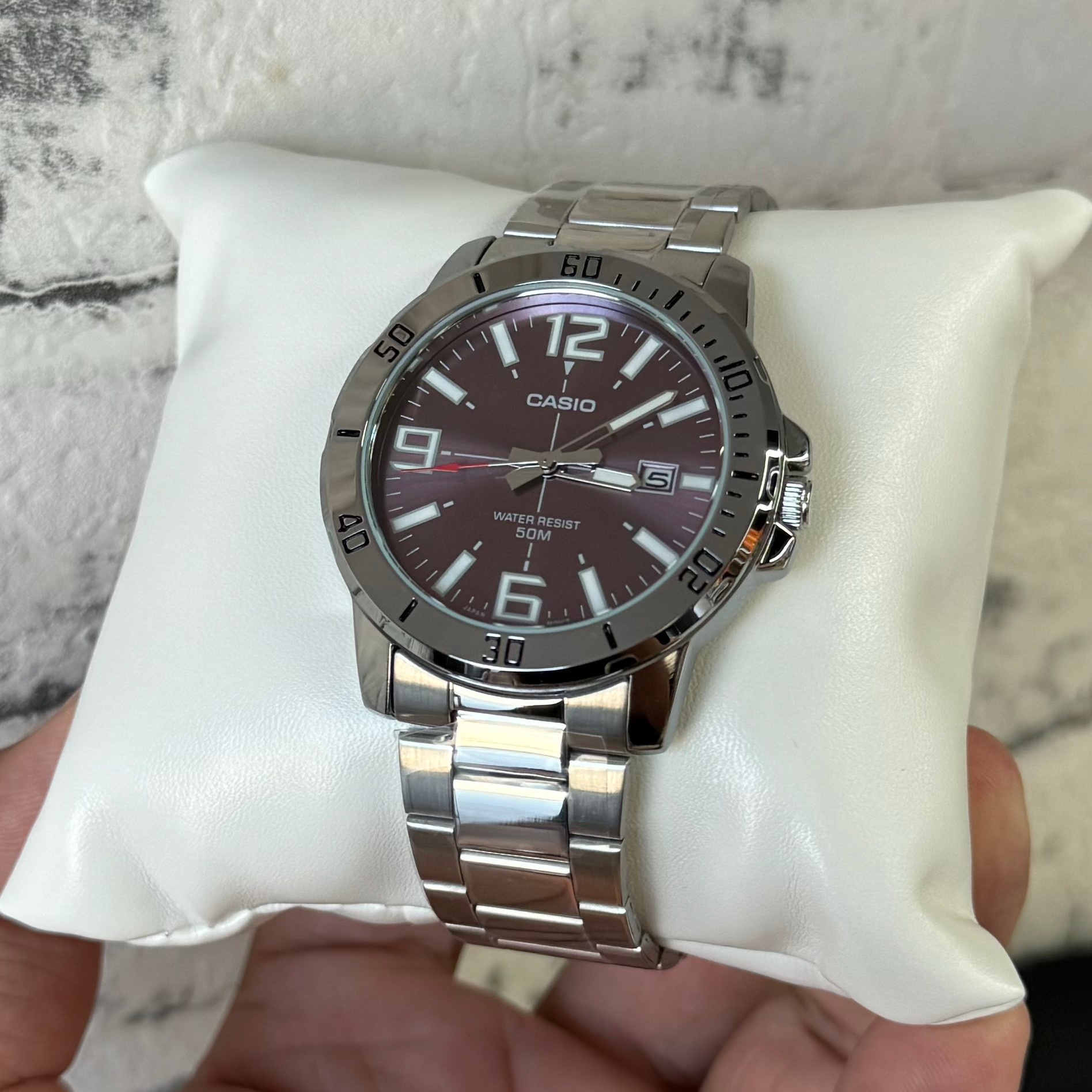 CASIO นาฬิกาคาสิโอ นาฬิกาข้อมือ นาฬิกากันน้ำ นาฬิกาของแท้ ประกันศูนย์ CMG 1 ปี รุ่น MTP-VD01D-6B นาฬิกาสีเงิน