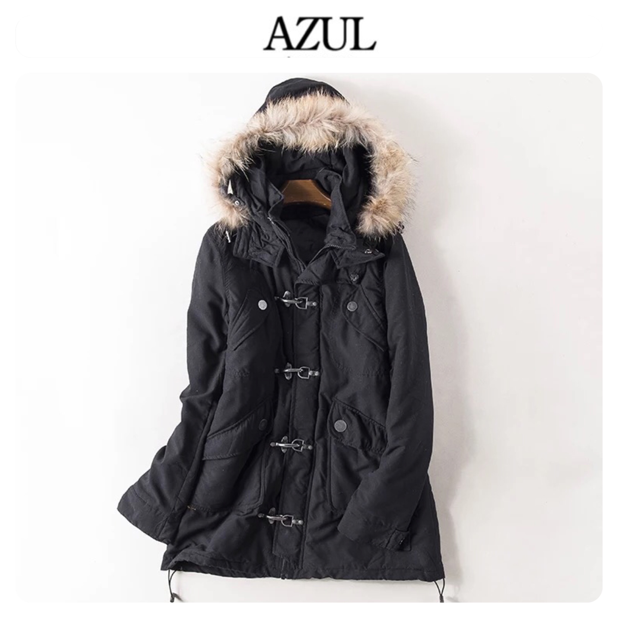 Azul by moussy เสื้อกันหนาว สีดำ แบรนด์AZUL BY MOUSSY แต่งฮูท แต่งเฟอร์ (ขนเฟอร์ถอดได้คะ) บุนวมอุ่น Size L