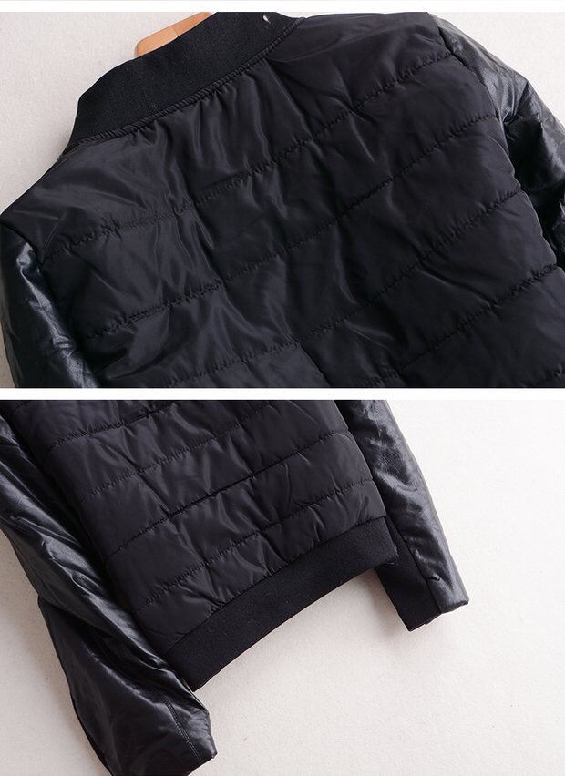 เสื้อกันหนาว แจ็คเก็ตกันหนาว สีทูโทนขาว-ดำ สไตล์ Bomber jacket แต่งแขนหนัง งานสวย แนวๆเท่ห์ๆคะ size L