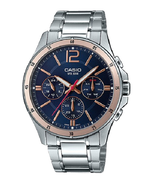 CASIO นาฬิกาคาสิโอ นาฬิกาข้อมือ นาฬิกากันน้ำ นาฬิกาของแท้ ประกันศูนย์ CMG 1 ปี รุ่น MTP-1374D-2A2 นาฬิกาสีเงิน