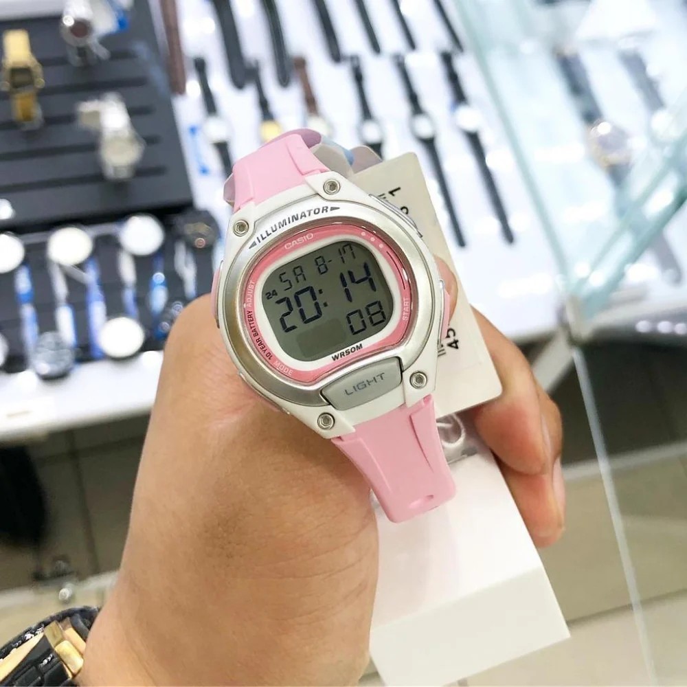 CASIO MID YEAR SALE นาฬิกาคาสิโอ พร้อมส่ง นาฬิกาข้อมือ นาฬิกากันน้ำ นาฬิกาของแท้ BTS ประกันศูนย์ CMG 1 ปี รุ่น LW-203-4A นาฬิกาสีชมพู