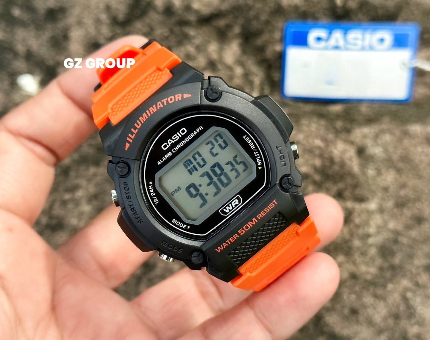 CASIO นาฬิกาคาสิโอ นาฬิกาข้อมือ นาฬิกากันน้ำ นาฬิกาของแท้ ประกันศูนย์ CMG 1 ปี รุ่น W-219H-4A นาฬิกาสีส้ม