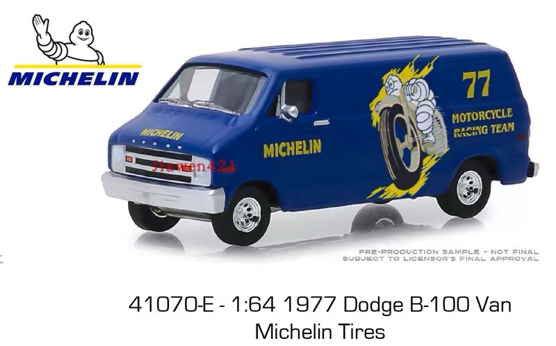 Michelin โมเดล รถแวนตู้ Michelin มิชลิน-โมเดล รถแวนตู้ Michelin มิชลิน-GREENLIGHT 1:64 Running On Empty Series 7 1977 Dodge B-100 Van - Michelin Tires( 1:64)