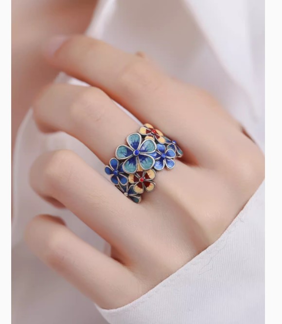แหวนเงินแท้ 925 ลายดอกไม้ หลากสี แหวน ผู้หญิง สไตล์ วินเทจ ลายดอกไม้ ดอกใหญ่ ใส่สวย แฟชั่น น่ารัก ๆ 202406
