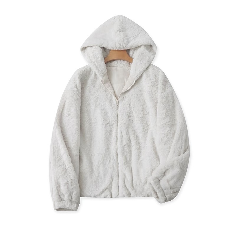 915 เสื้อเฟอร์กันหนาว หมวกฮู้ด เสื้อขน Fluffy coat แบรนด์ SUREVE (JAPAN) เทา