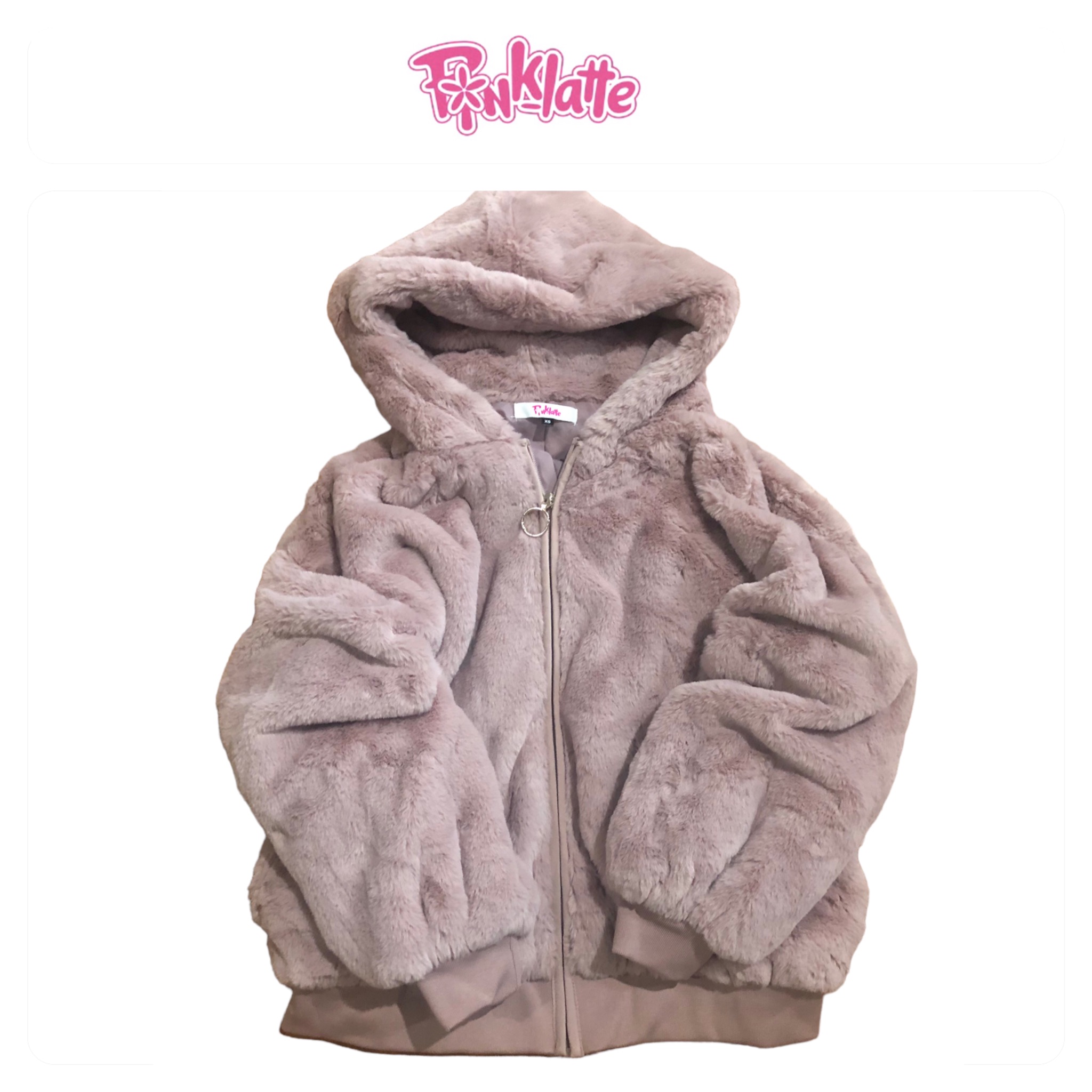 Pink latte เสื้อเฟอร์กันหนาว หมวกฮู้ด เสื้อขน (FLUFFY COAT ) แบรนด์ Pink latte