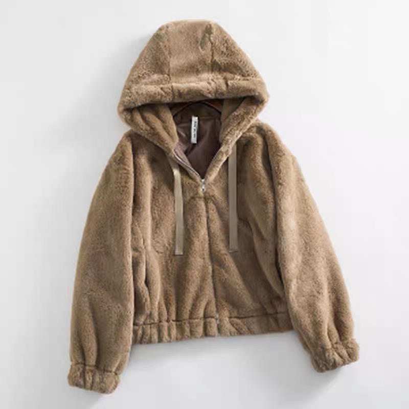 Page one เสื้อเฟอร์กันหนาว หมวกฮู้ด เสื้อขน Fluffy coat แบรนด์ page One ดำ