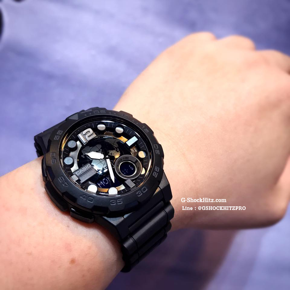 CASIO นาฬิกาคาสิโอ นาฬิกาข้อมือ นาฬิกากันน้ำ นาฬิกาของแท้ ประกันศูนย์ CMG 1 ปี รุ่น AEQ-100W-1B นาฬิกาสีดำ