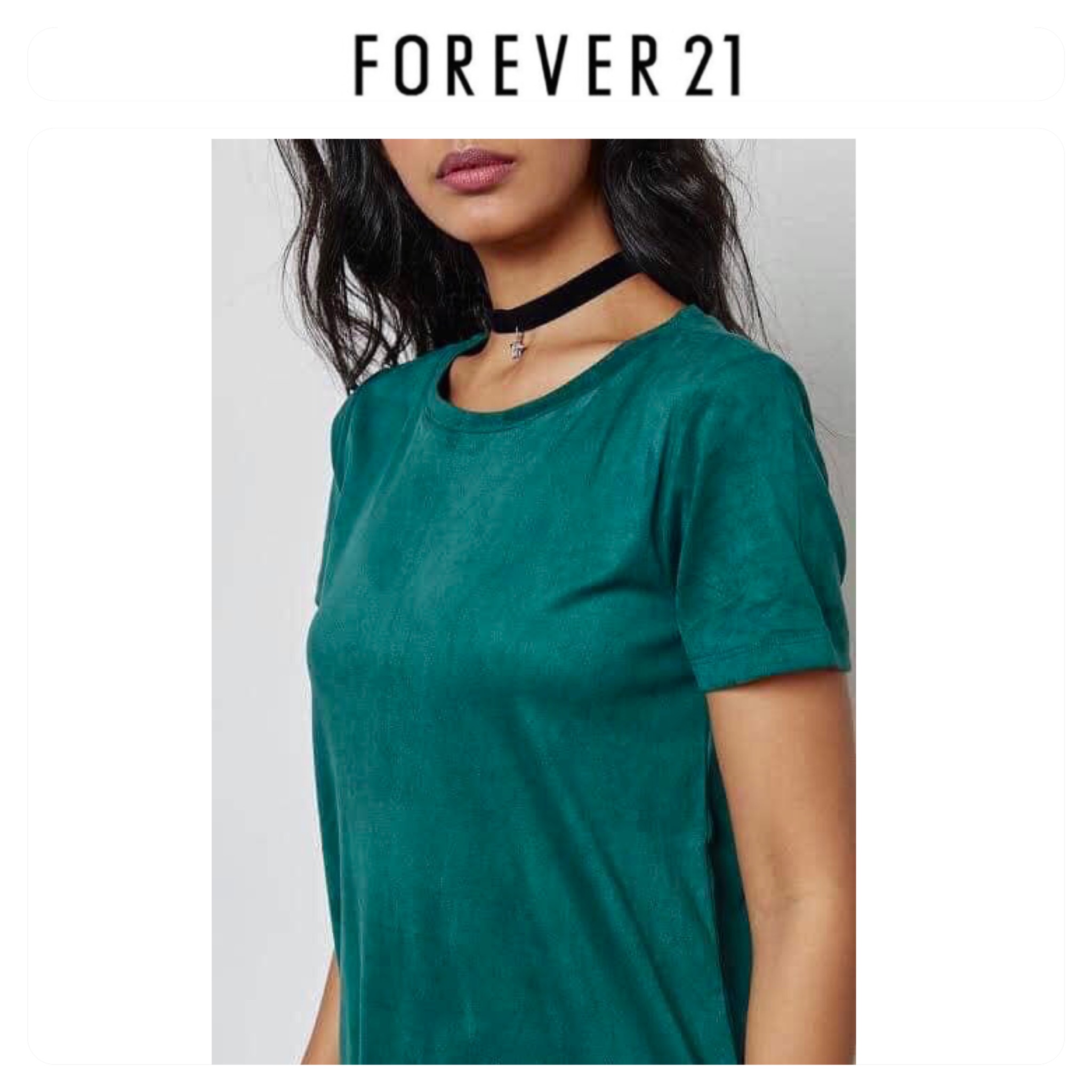 Forever21 เสื้อยืดกำหมะหยี่ เนื้อนุ่ม สีเขึยว แบรนด์ Forever21 เขียวฟ้า