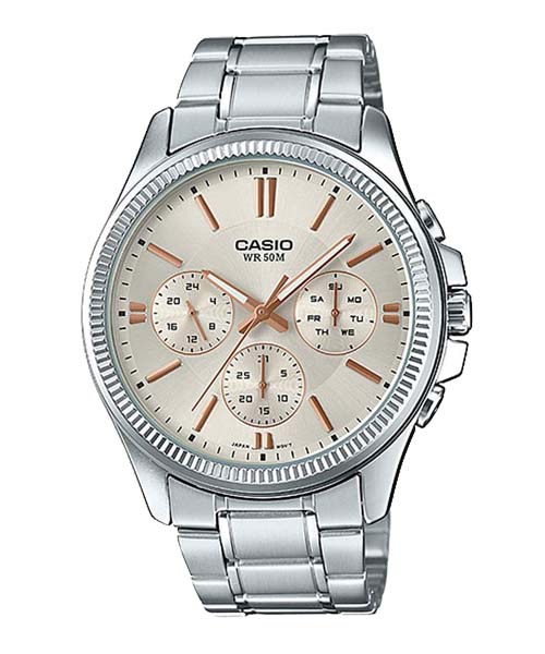 CASIO นาฬิกาคาสิโอ นาฬิกาข้อมือ นาฬิกากันน้ำ นาฬิกาของแท้ ประกันศูนย์ CMG 1 ปี รุ่น MTP-1375D-7A2 นาฬิกาสีเงิน