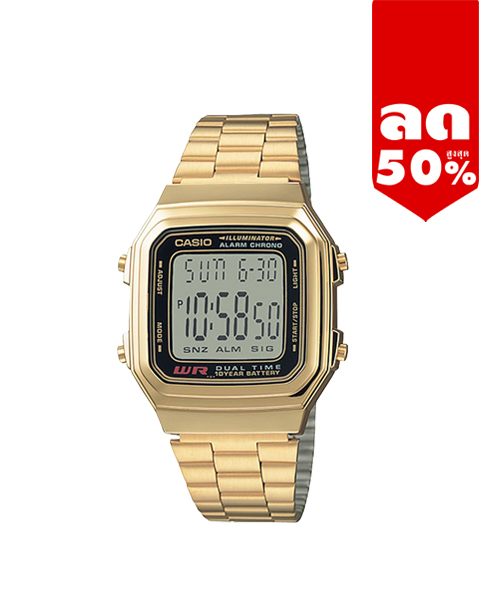 CASIO นาฬิกาคาสิโอ นาฬิกาข้อมือ นาฬิกากันน้ำ นาฬิกาของแท้ ประกันศูนย์ CMG 1 ปี รุ่น A-178WGA-1A นาฬิกาสีทอง