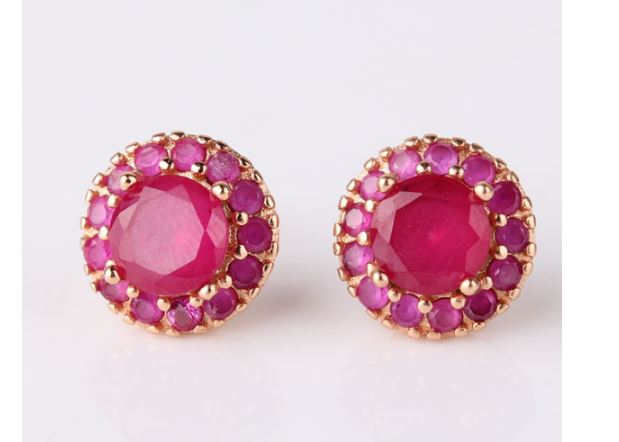 ต่างหู ตุ้มหู พลอย ทับทิม สีชมพู ทรงกลม ต่างหู สีชมพู ใส่ออกงาน ทองชุบ 18 k 926467