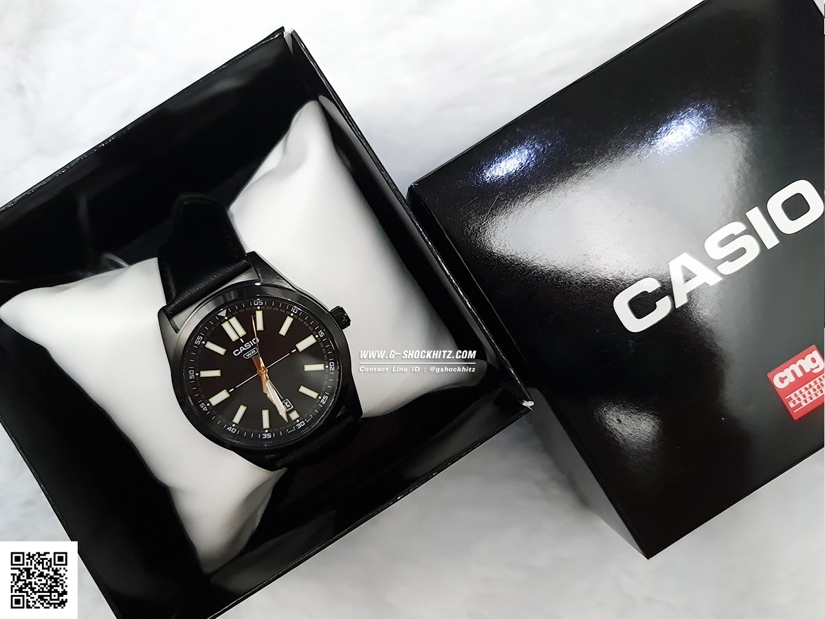 CASIO MID YEAR SALE นาฬิกาคาสิโอ พร้อมส่ง นาฬิกาข้อมือ นาฬิกากันน้ำ นาฬิกาของแท้ BTS ประกันศูนย์ CMG 1 ปี รุ่น MTP-VD02BL-1E นาฬิกาสีดำ