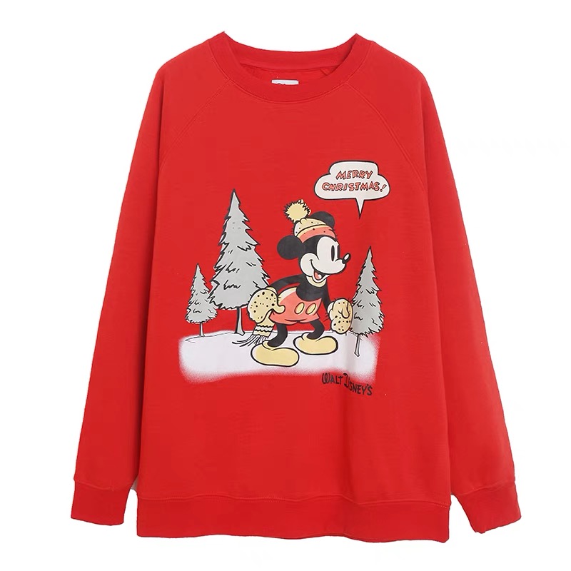 เสื้อ สเวตเตอร์ มิคกี้ สีแดง Merry Christmas Sweatshirt Disney เสื้อMICKEY christmas Minnie สีขาว Winnie the pooh แขนยาว สีครีม ลายการ์ตูน DISNEYงานสวย มากคะ แดง