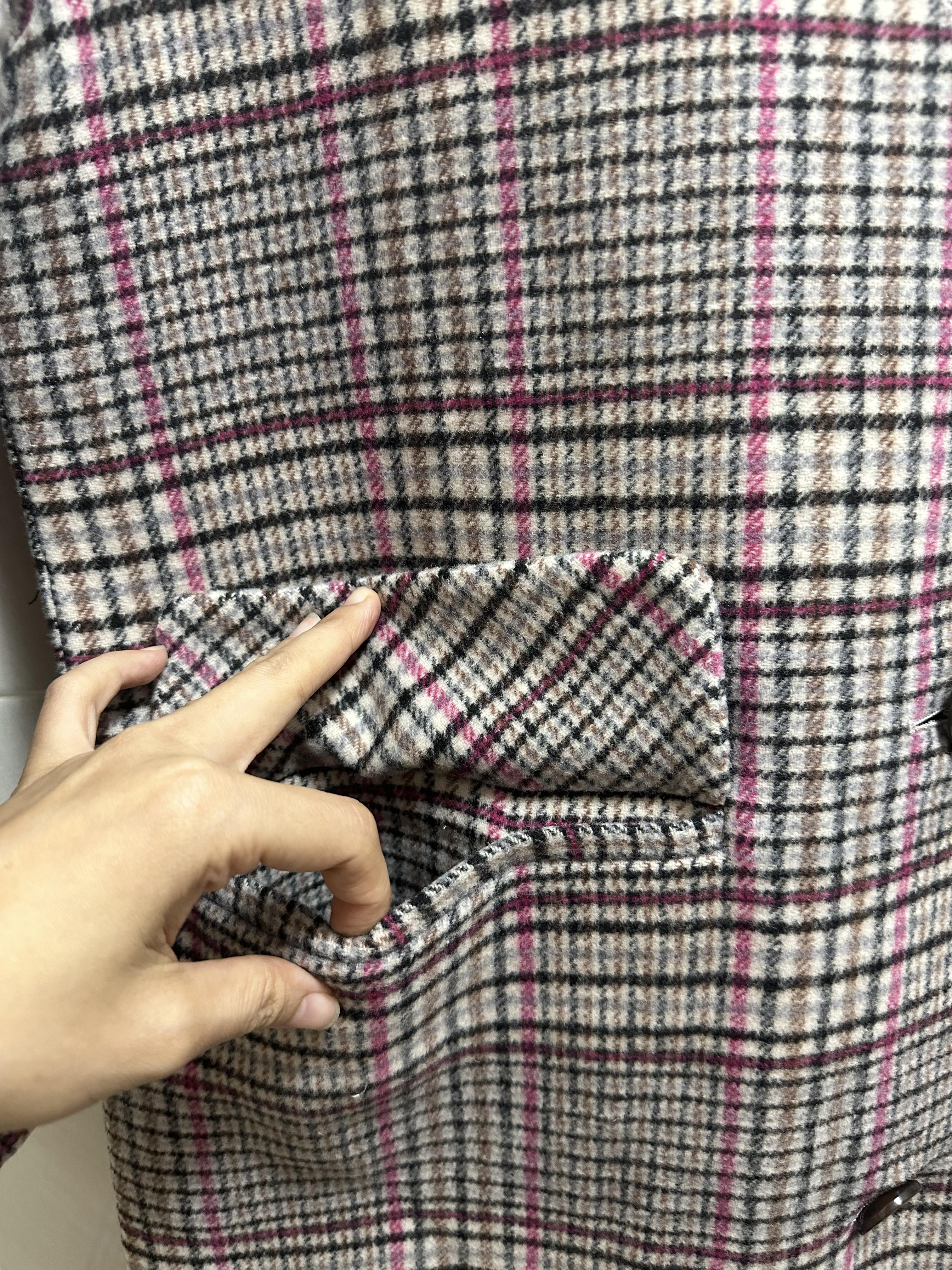Lily เสื้อโค้ท เสื้อกันหนาว เนื้อผ้าสักหลาดวูล ลายตารางชมพูเทา แบรนด์lily