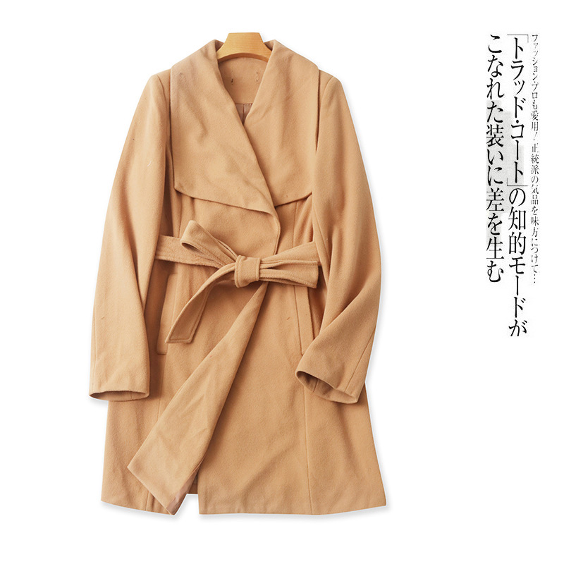 Love tree เสื้อโค้ทกันหนาว เสื้อกันหนาว overcoat โค้ทวูล สีcamel belt coat สีครีมเบจ แบรนด์ LOVE TREE สำเนา Camel