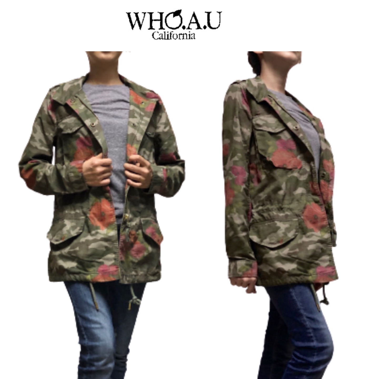Who.au เสื้อนอกทหาร เสื้อแจ็คเก็ต ลายพรางFlora camo แนวทหาร แพทเทินสวย เท่ห์ มาก แบรนด์Who.Au คะ สำเนา สำเนา สำเนา สำเนา สำเนา เขียว