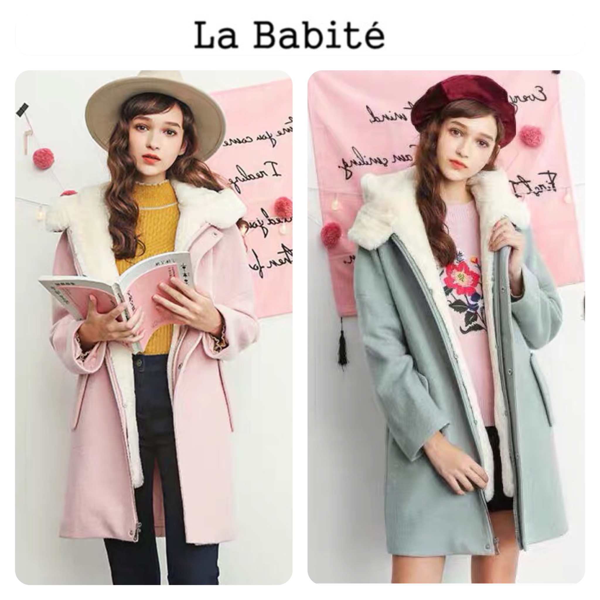 La babite โค้ท เสื้อกันหนาว คอปกแต่งขนเฟอร์ สีชมพูพาสเทล แบรนด์ LA BABITE ขนเนียนนุ่ม งานพรีเมี่ยมเกรดคะ•ขนเฟอร์ ถอดใส่ได้คะ•ขนเฟอร์ถอดใส่ได้คะ สำเนา ชมพูอ่อน