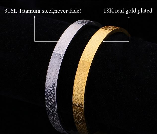 กำไลข้อมือ ผู้หญิง กำไลข้อมือ 316L Stainless Steel แกะลายดอกไม้ สุดหรู สีทอง และ สีเงิน กำไล แฟชั่น ของขวัญให้แฟน ดูดี มีระดับ 498257
