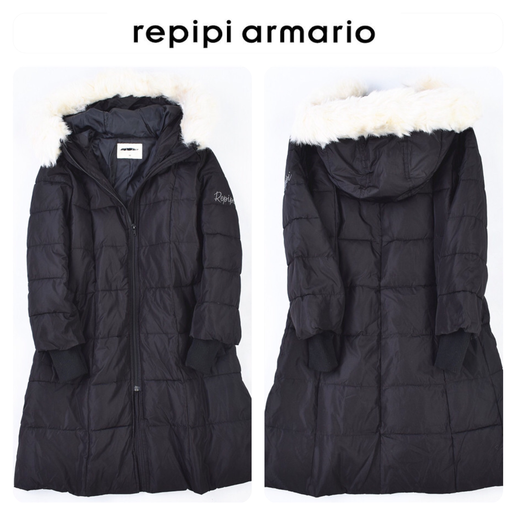 Repipi Armario เสื้อกันหนาว โค้ทขนเป็ด เสื้อฮู้ดเฟอร์ บุนวมอุ่น สีดำ แบรนด์ Repipi Armario (padded puffer coat) ขนเฟอร์ถอดได้ค่ะ ดำ