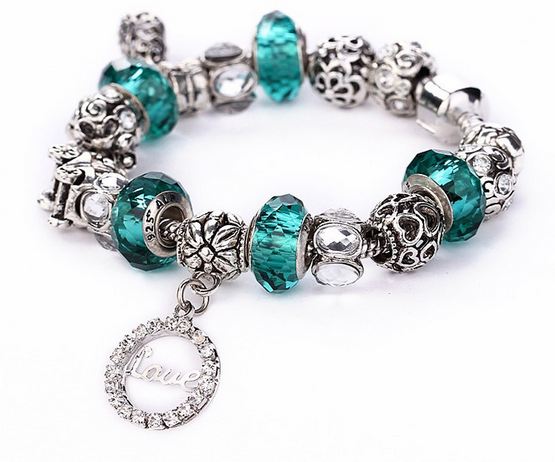 สร้อยข้อมือ Diy สไตล์ Pandora แต่ง ชาร์ม สลับ คริสตัลแท้ สีสวย ห้อยจี้เพชร อักษร Love ชาร์มหัวใจ สีเงิน ของขวัญให้แฟน สุดหรู แทนใจ 982338