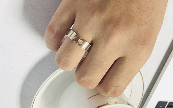 แหวนคู่ แหวนหมั้น แหวนแฟชั่น ดีไซน์ เป็น คู่ แหวนทอง สี Rose gold ฝังเพชร CZ งานดีไซน์ แบบสวย ดีไซน์เก๋ 664713