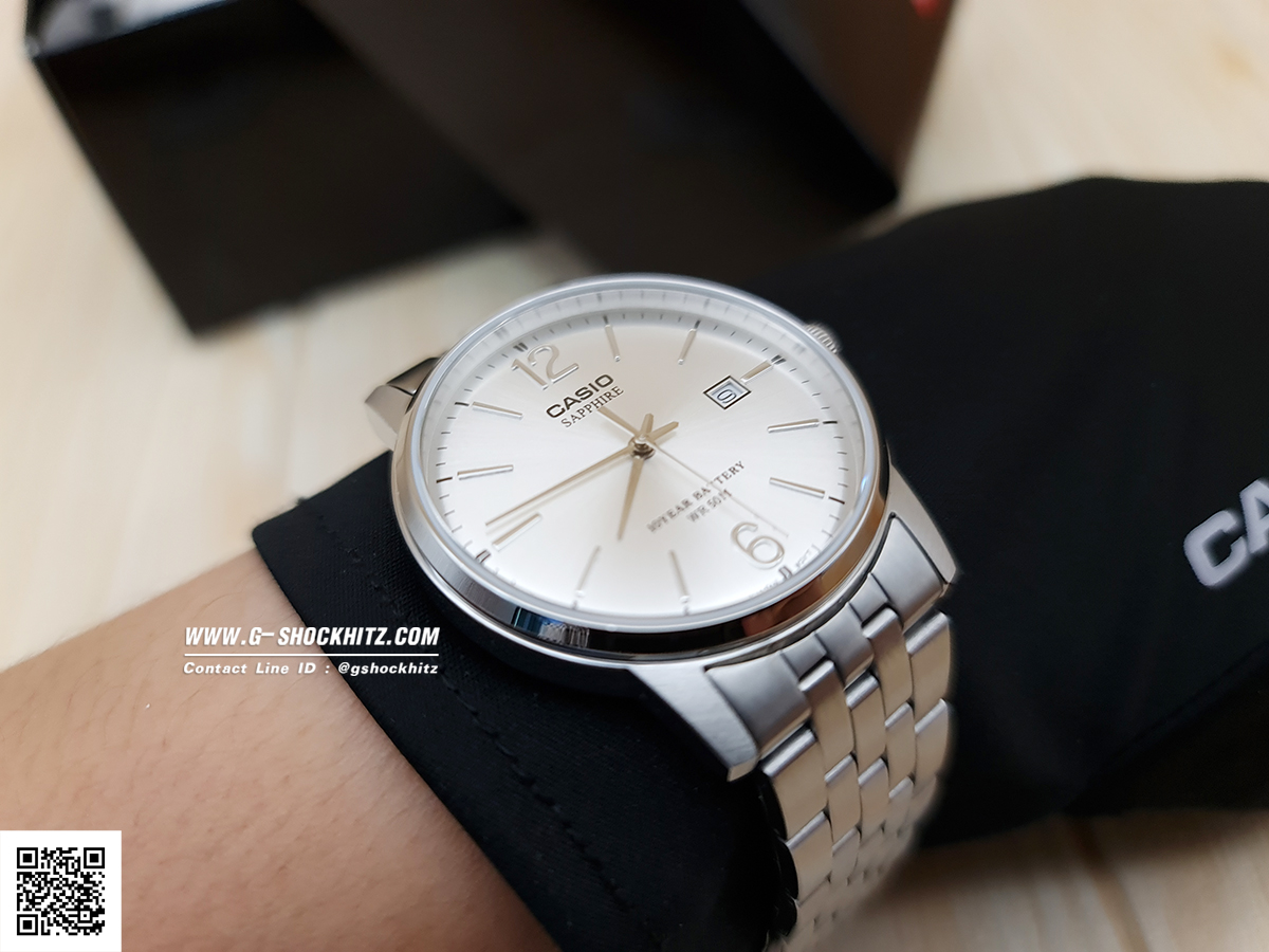 CASIO นาฬิกาคาสิโอ นาฬิกาข้อมือ นาฬิกากันน้ำ นาฬิกาของแท้ ประกันศูนย์ CMG 1 ปี รุ่น MTS-110D-7A นาฬิกาสีเงิน