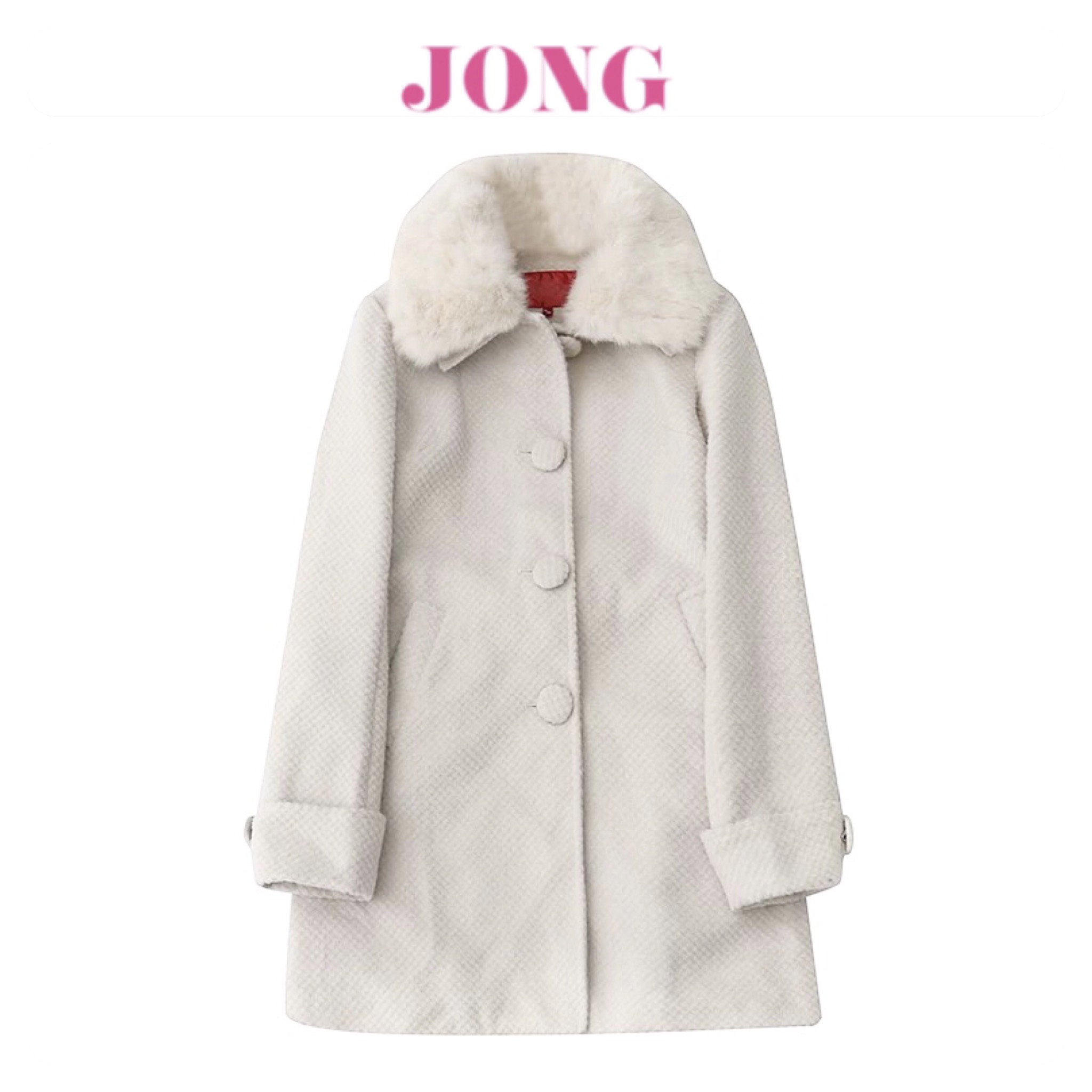 JONG เสื้อโค้ท เสื้อกันหนาว เนื้อผ้าสักหลาดวูล สีขาวออฟไวท์ แต่งปกเฟอร (ปกเฟอร์ถอดได้ค่ะ)แบรนด์ ขาวออฟไวท์