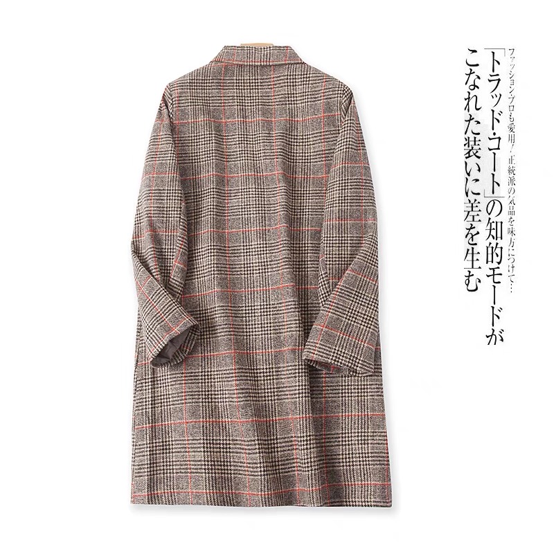 เสื้อโค้ท เสื้อกันหนาว ลายตาราง แต่งกระดุมแถบ สองแถว แบรนด์ Stradivarius สำเนา นู้ดกากี