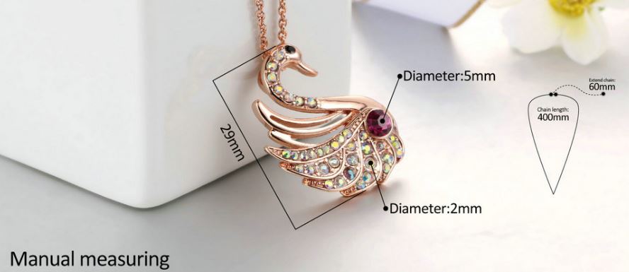 สร้อยคอ ผู้หญิง สร้อยทอง พร้อมจี้หงส์ ฝังคริสตรัลแท้ สีชมพู ทับทิม สร้อยคอพร้อม จี้เพชร CZ สุดหรู 326279