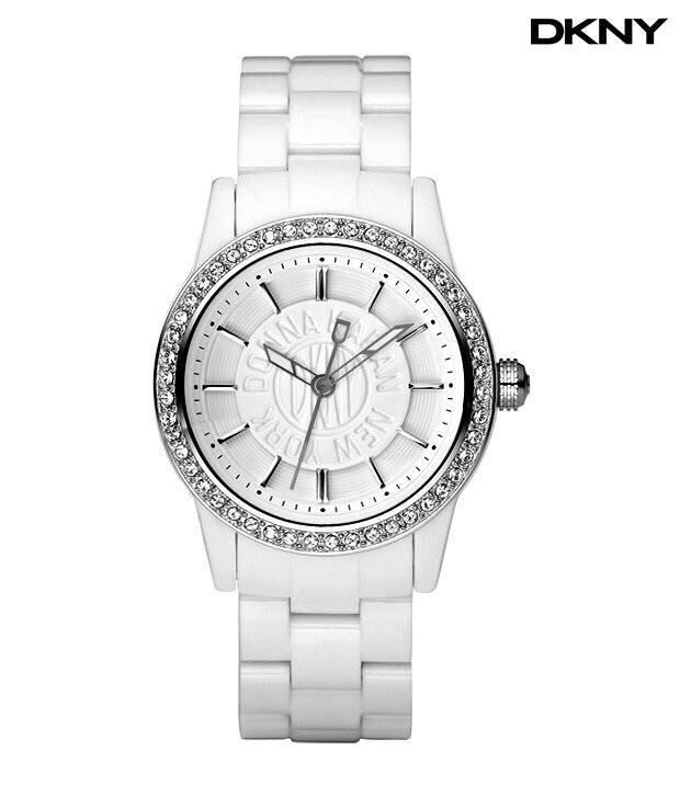 **Preorder**DKNY NY8011 white dial crystallized bezel plastic strap women watch