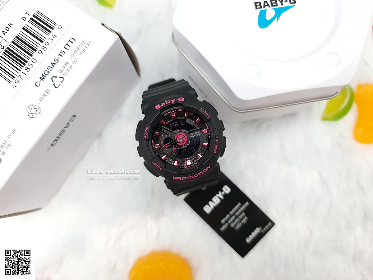 CASIO BABY-G นาฬิกาข้อมือ นาฬิกากันน้ำ นาฬิกาของแท้ ประกันศูนย์ CMG 1 ปี รุ่น BA-111-1A นาฬิกาสีดำ