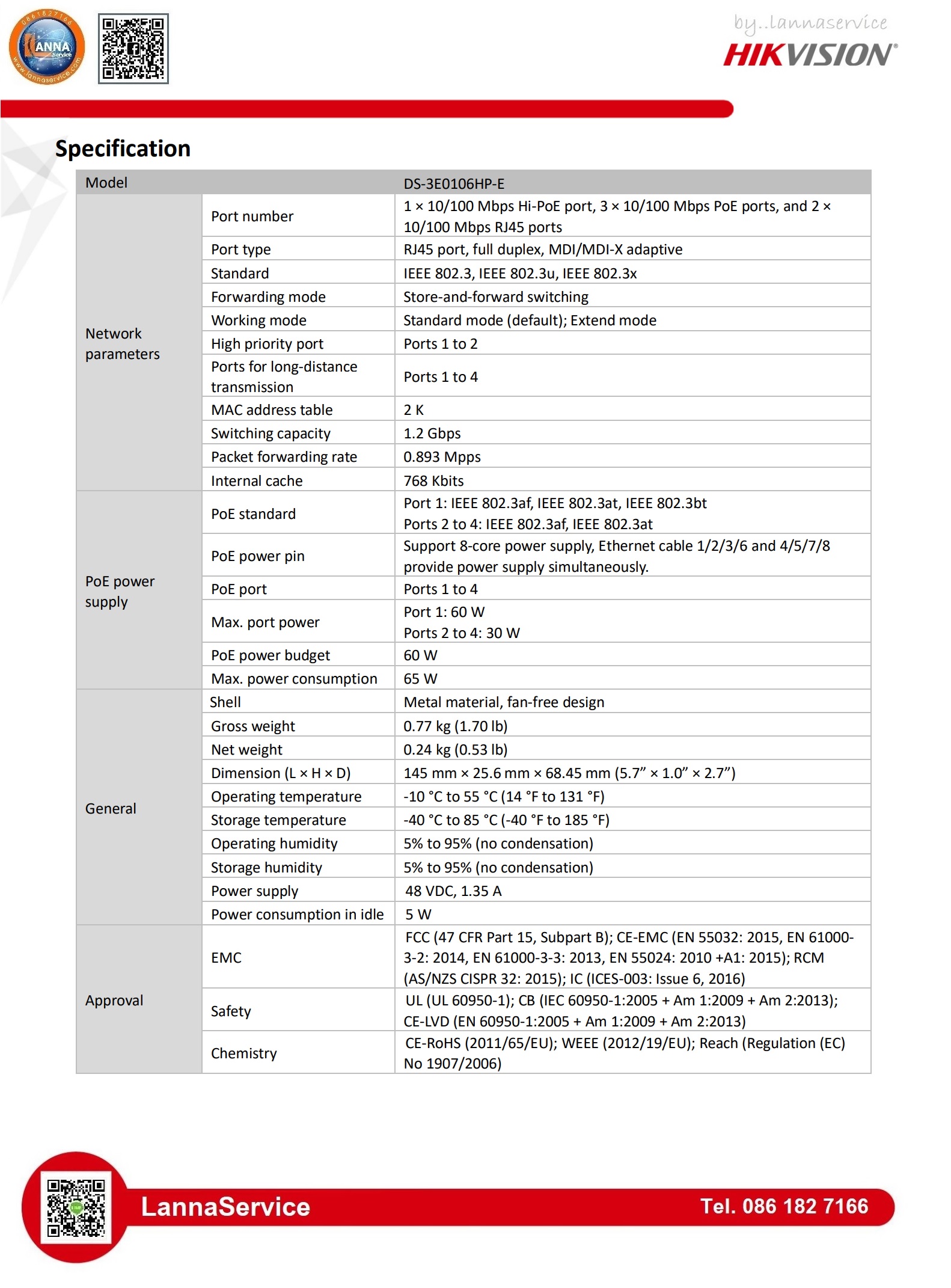 สวิตช์ PoE 4-Port สวิตช์