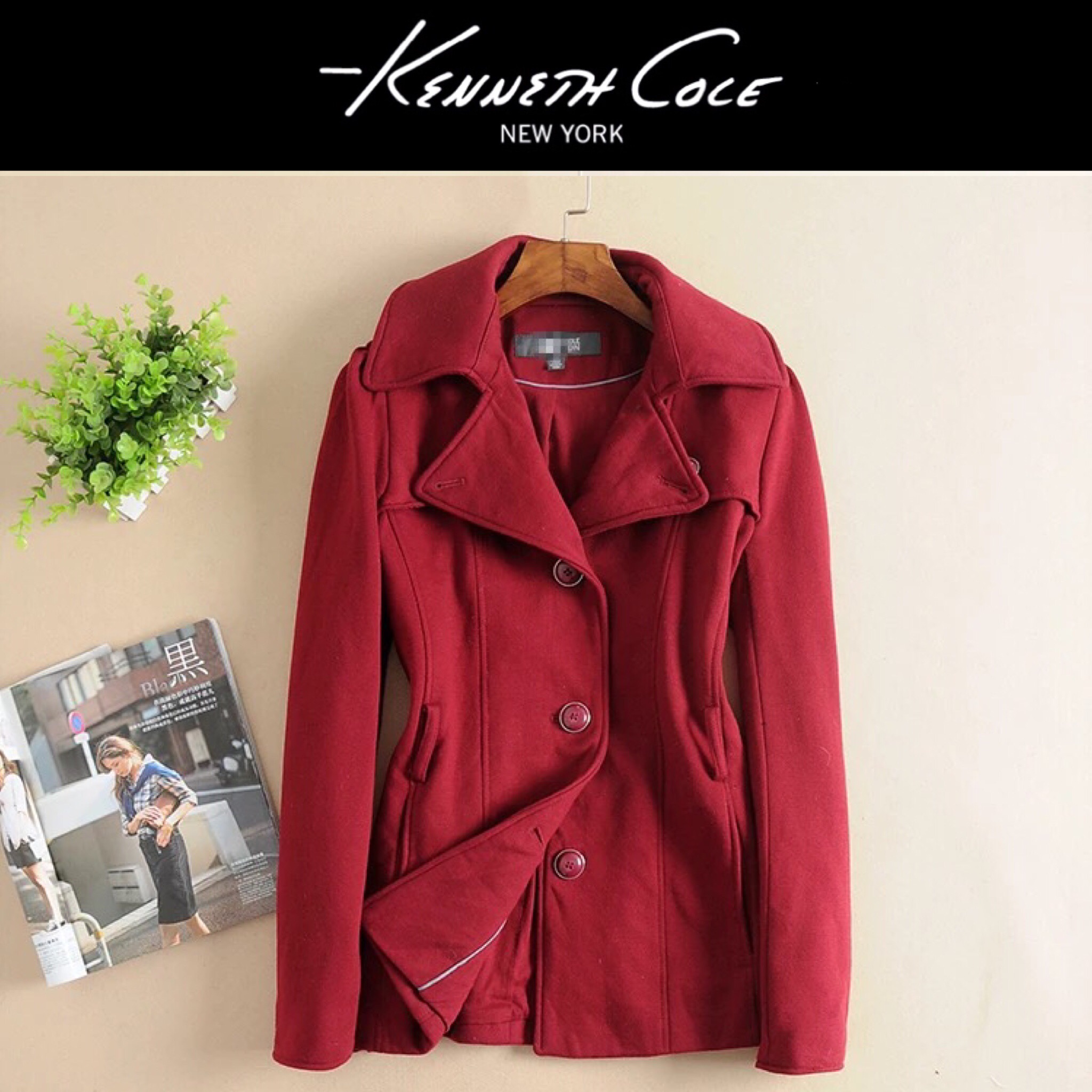 เสื้อนอก เสื้อกันหนาวทรงสูท แต่งคอปก สีดำ แบรนด์เนม Keneth Cole แท้ 100% size S/M ดำ