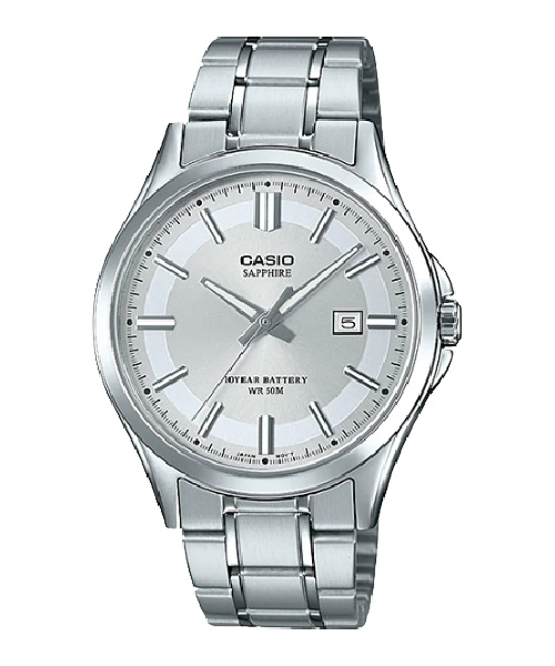 CASIO นาฬิกาคาสิโอ นาฬิกาข้อมือ นาฬิกากันน้ำ นาฬิกาของแท้ ประกันศูนย์ CMG 1 ปี รุ่น MTS-100D-7A นาฬิกาสีเงิน