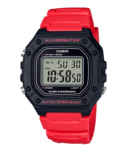 CASIO MID YEAR SALE นาฬิกาคาสิโอ พร้อมส่ง นาฬิกาข้อมือ นาฬิกากันน้ำ นาฬิกาของแท้ BTS ประกันศูนย์ CMG 1 ปี รุ่น W-218H-4B นาฬิกาสีแดง